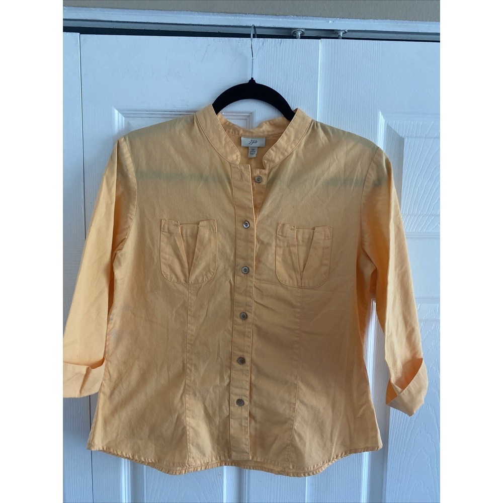 J. Jill Mandarin Collar Button‎ Down Shirt Womens Size SP Yellow Cotton Casual